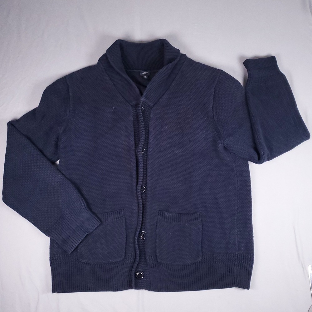J Crew Cardigan Sweater Mens XL Navy Blue Shawl Collar Cotton Heavy Knit 70686